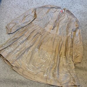 Free People Tan and Silver Embroidered Dress